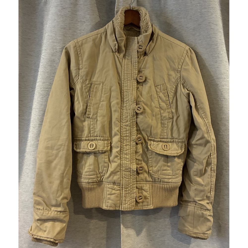 VTG Aeropostale Jacket Khaki Canvas Sherpa Fur Lined Field Chore Y2k Women's S